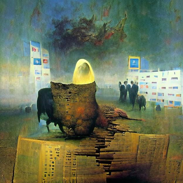 Dystopian Stock Market in Beksinski Style