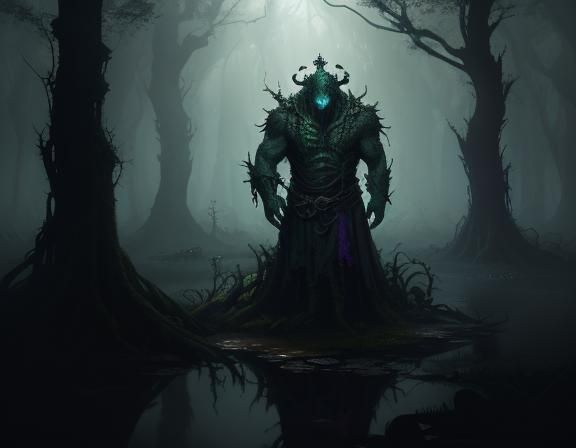 Menacing Bullywug in Mystical Swamp: Dark Fantasy Art