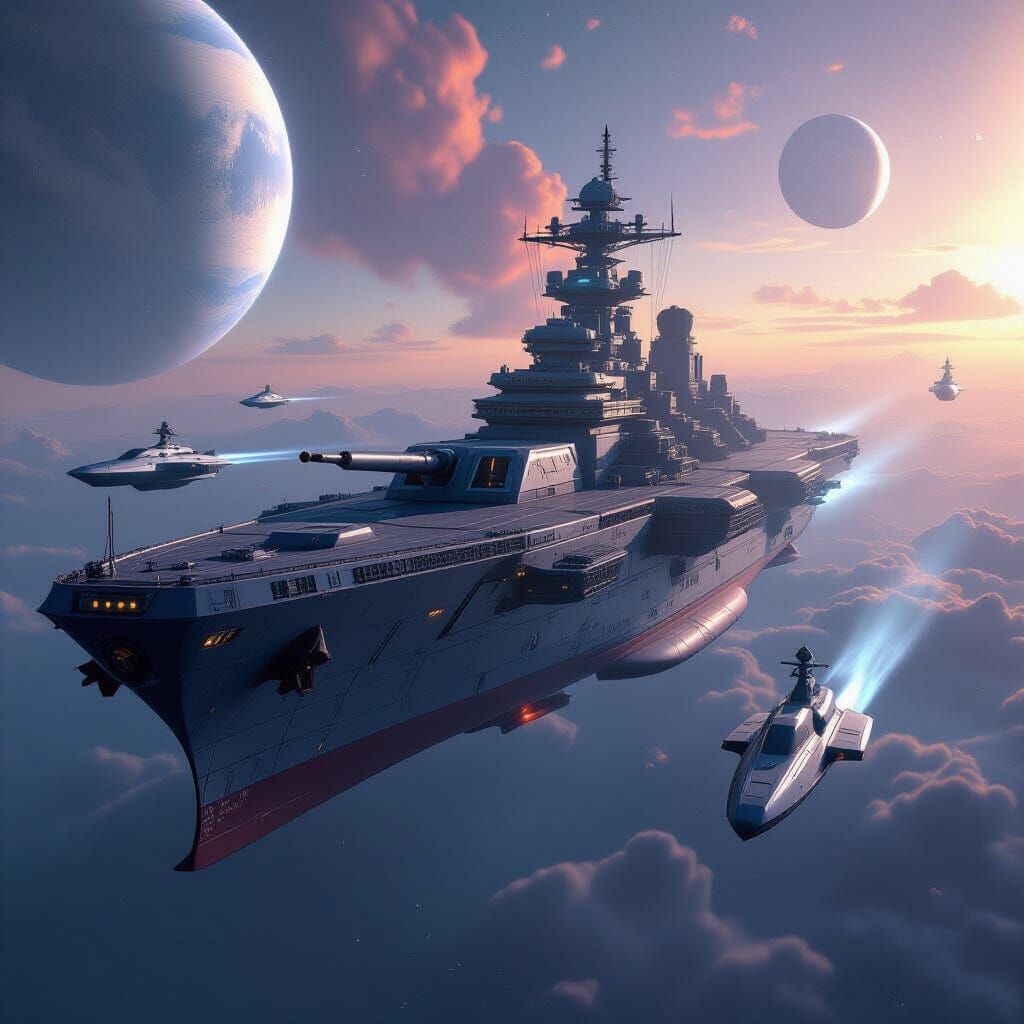 WW2 Sci-Fi Battleship in Epic Space Opera Style