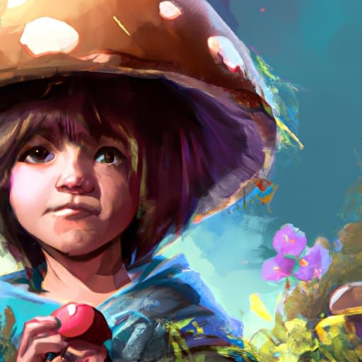 Hyperdetailed Mushroom Boy Portrait in Art Nouveau Style