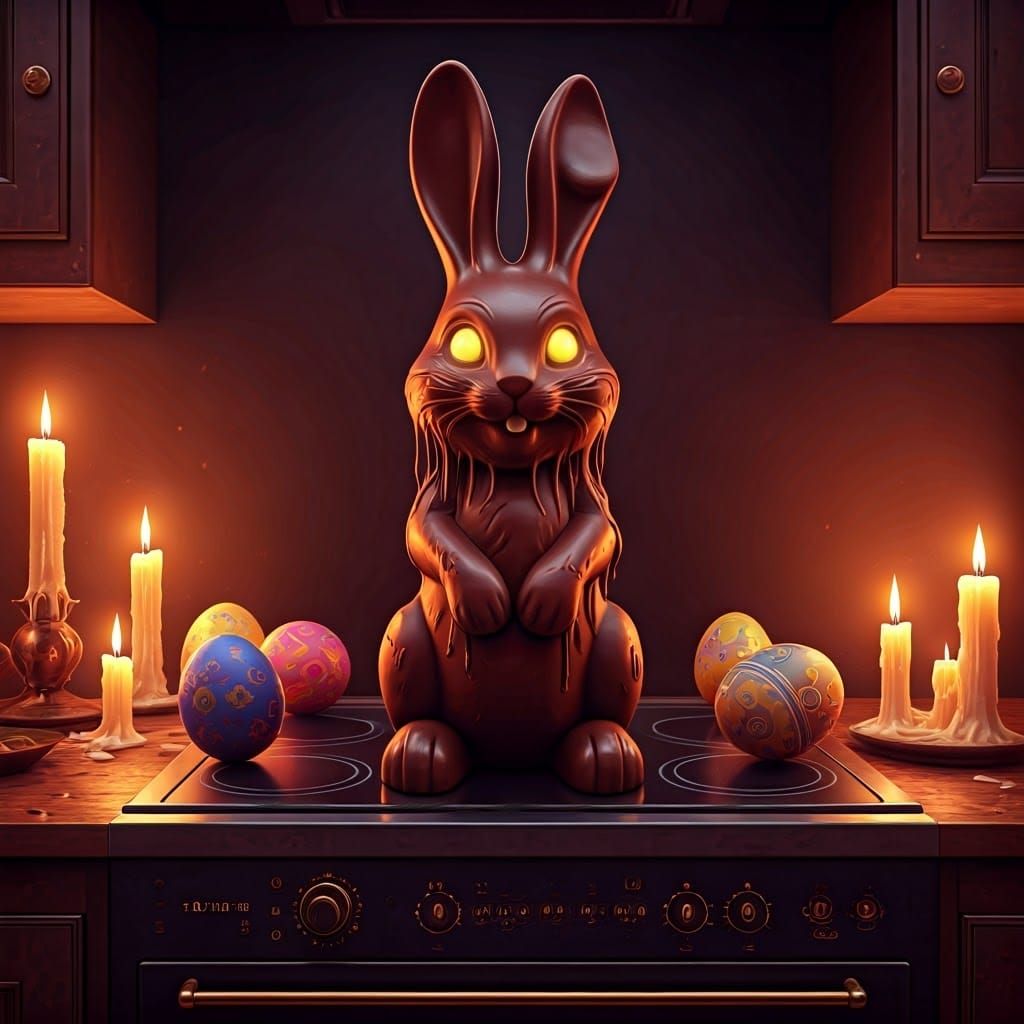 Majestic Dark Chocolate Easter Bunny in Biomechanical Kitche...
