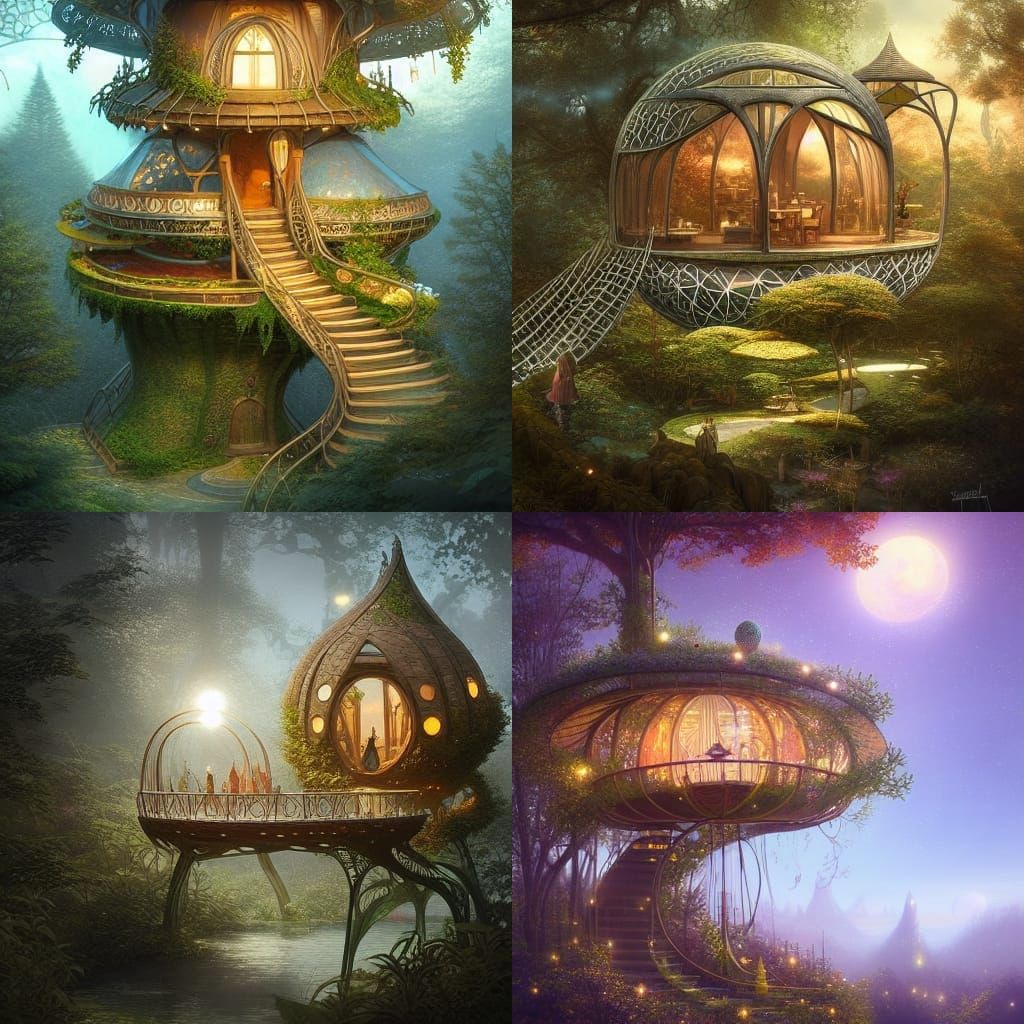 Whimsical Solarpunk Treehouse Teahouse in Princess Garden