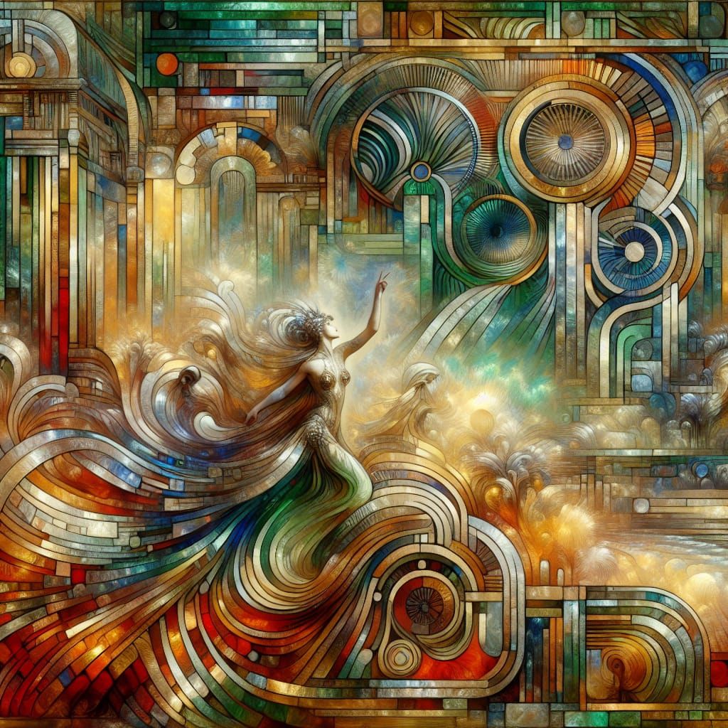 Opulent Deco Woman in Classical Landscape