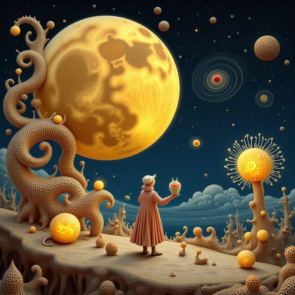 Surreal Lunar Garden Blooms in Soft Golden Light
