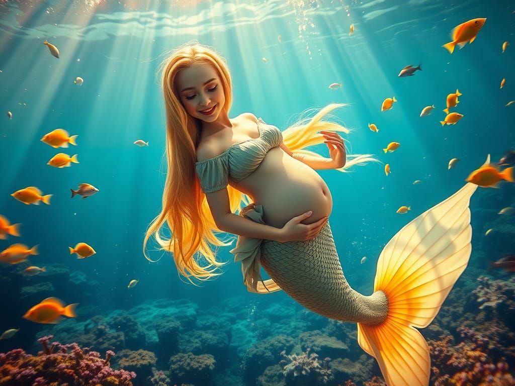 Serene Pregnant Mermaid in Underwater Paradise