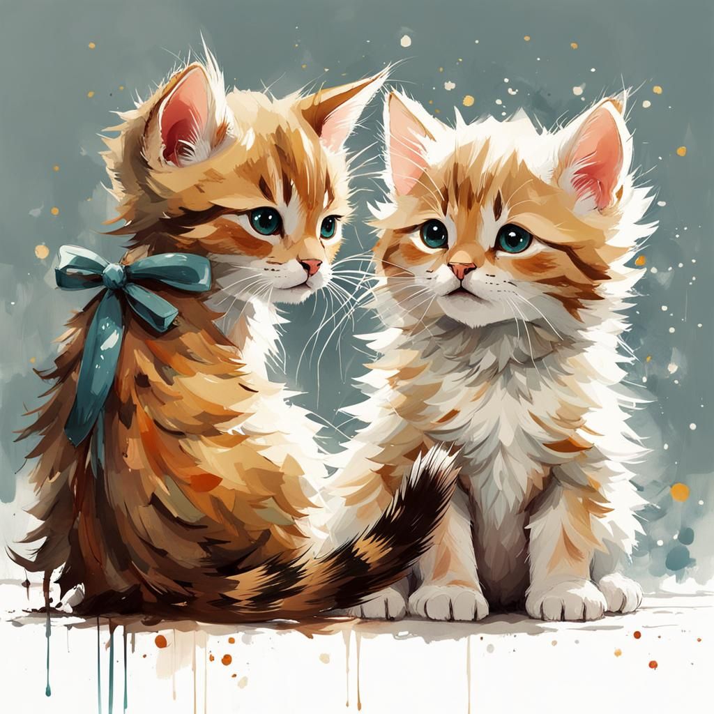 Adorable Winged Cat Wizard in Watercolor Splash Art