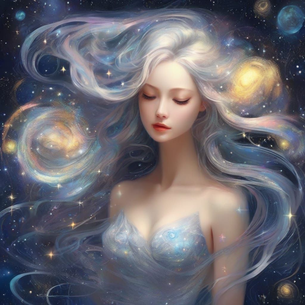 Ethereal Stardust Woman in Anime Style