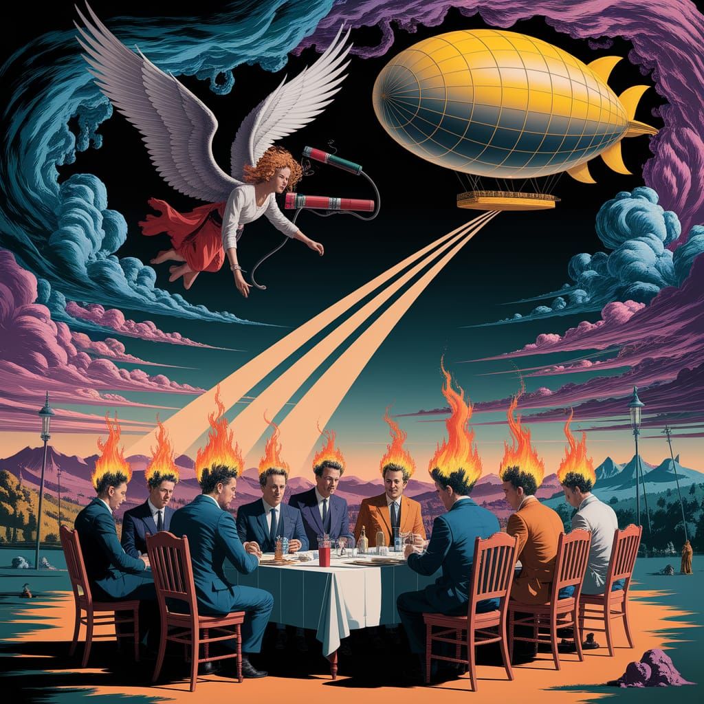 Surreal Painters in Vibrant Dali-Inspired Landscape