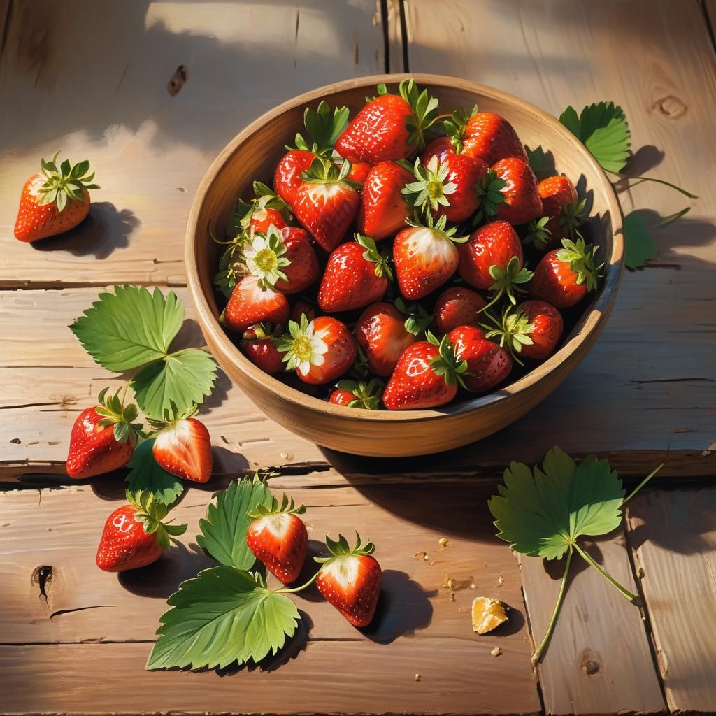 Bowl of Strawberries Still Life in Oil Painting Style