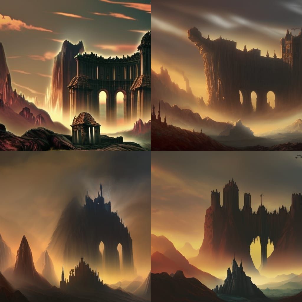 Dark Fantasy Ruins in a Cinematic Landscape