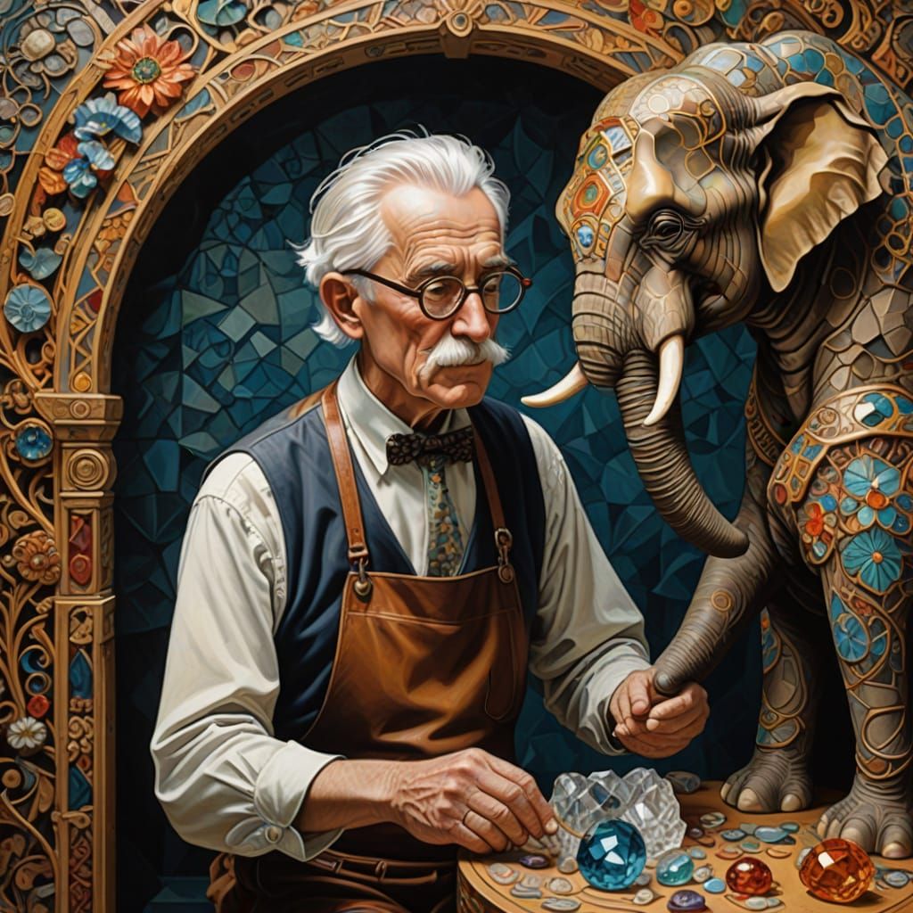 Elderly Master Craftsman Sculpts Majestic Crystal Elephant i...