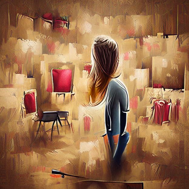 Solitary Figure in Large Room: 8K Digital Painting