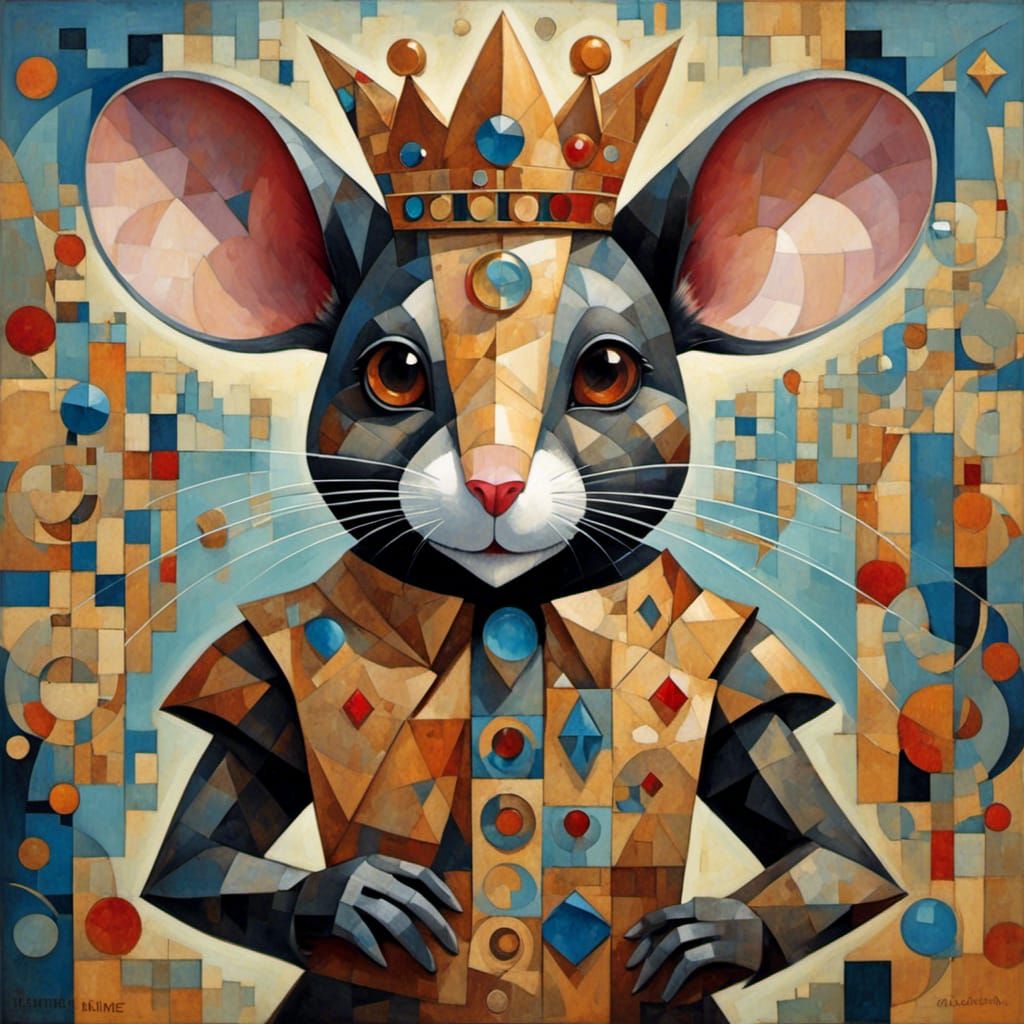 Geometric Mouse King in Cubist Style