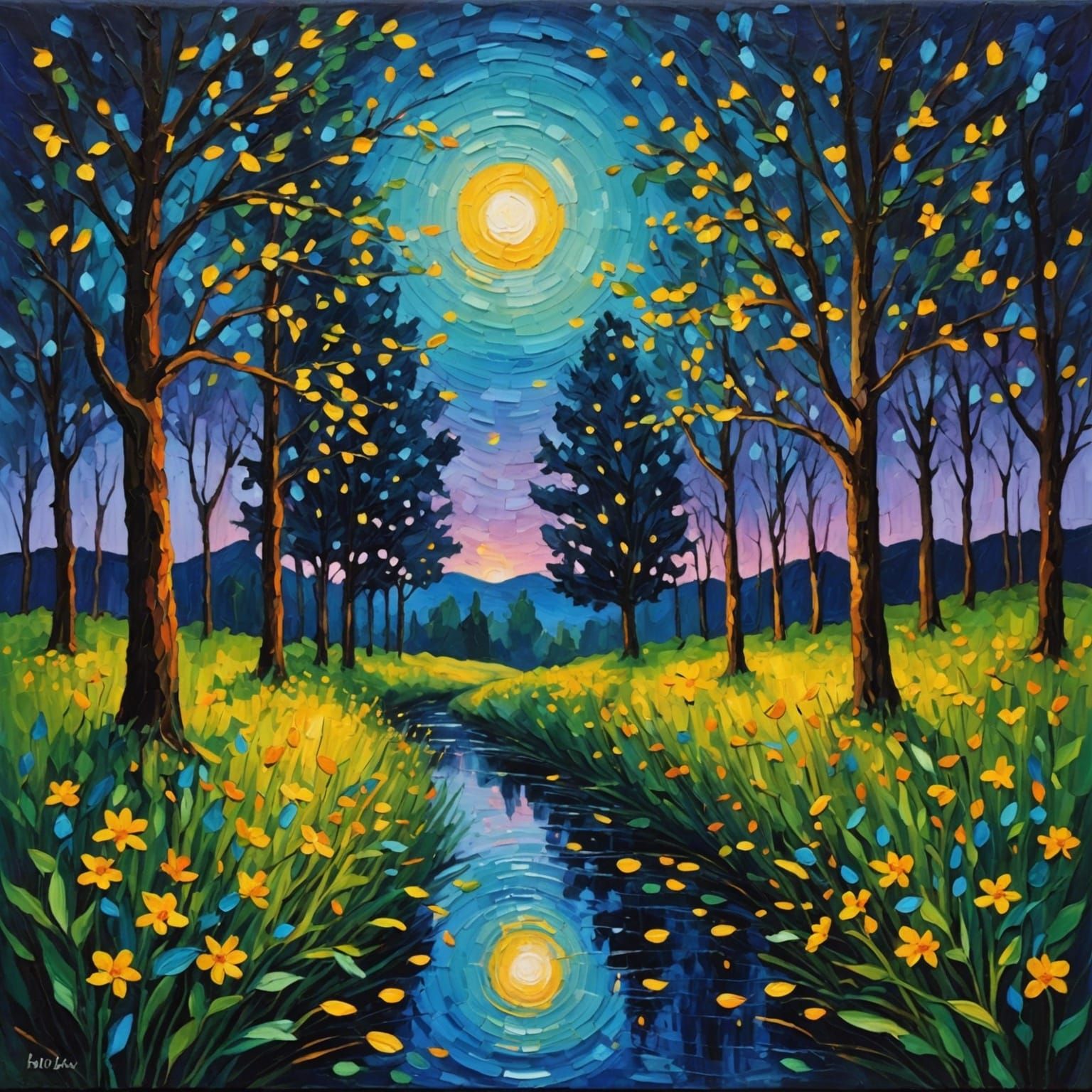 Captivating Summer Night in Expressionist Oil Painting