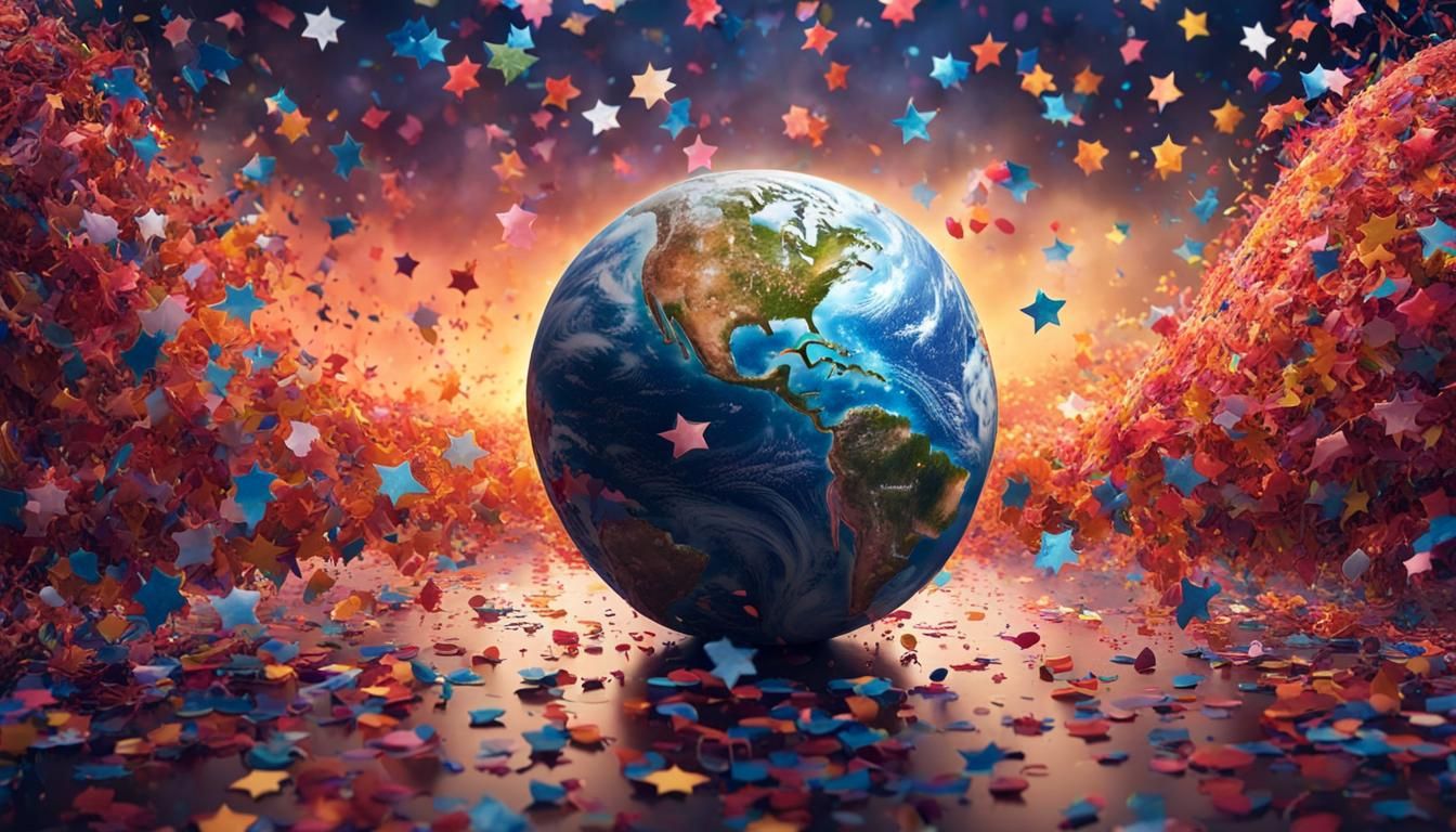 Confetti Planet Earth Digital Illustration