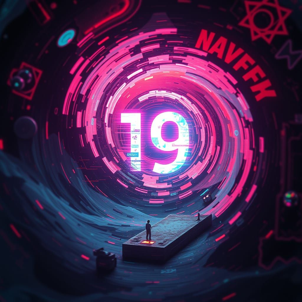 Number 19 Vortex in Psychedelic Dystopian Style