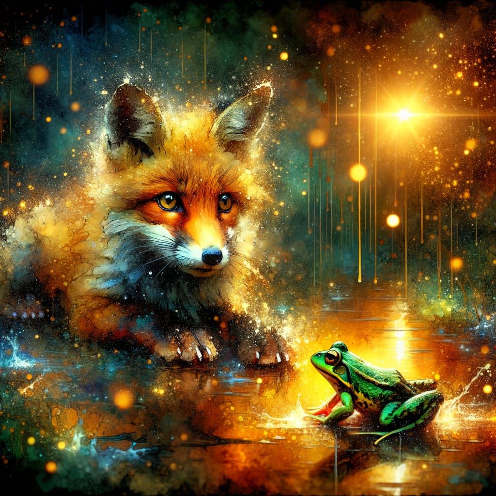 Vibrant Watercolor Fairytale of Fox and Frog