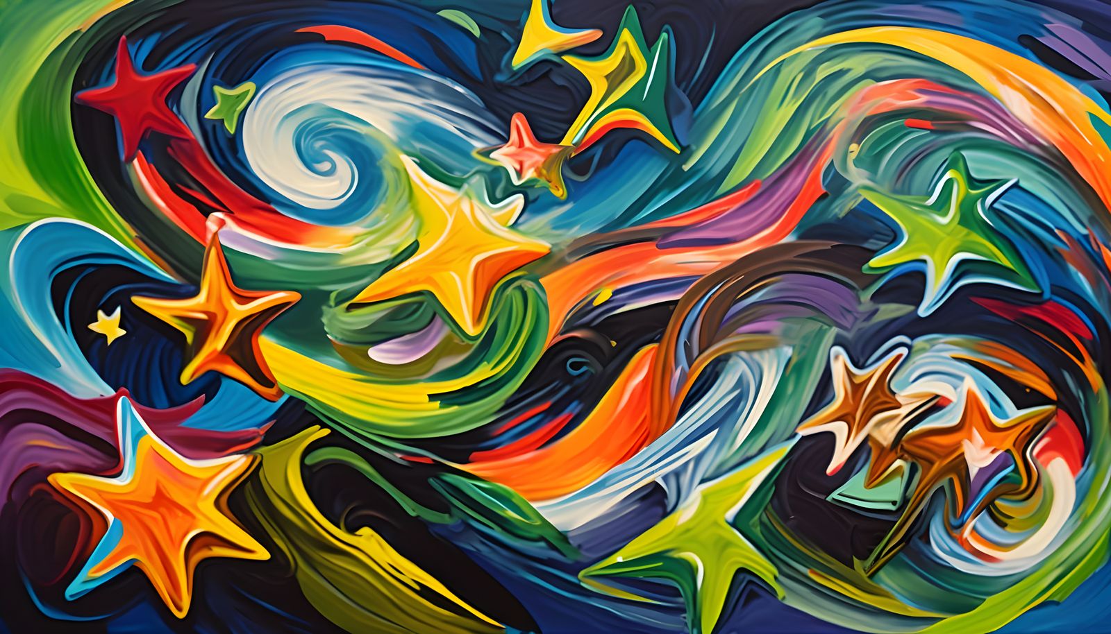 Vivid Abstract Vortexes and Stars in Expressive Brushstrokes
