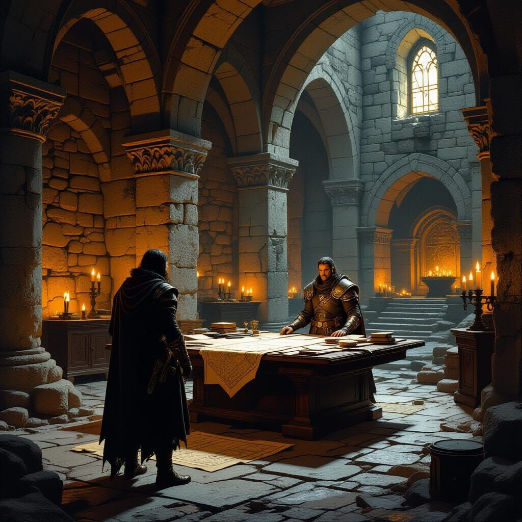 Rebel Leader in Candlelit War Room