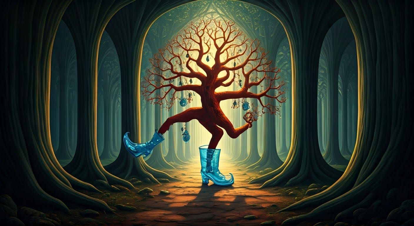 Dreamlike Tree Escapes into a Sunlit Gothic Forest