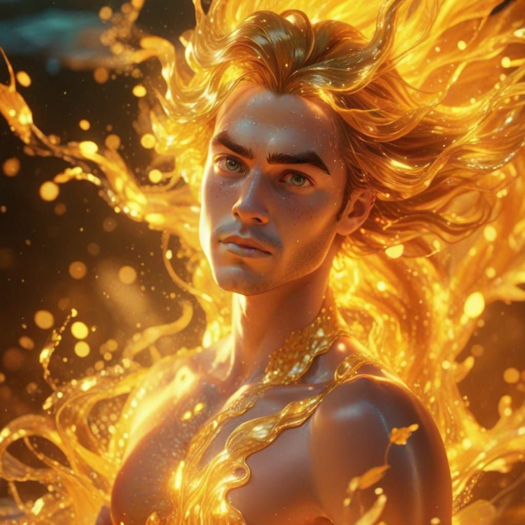 Golden Mermaid Lord in Anime Style