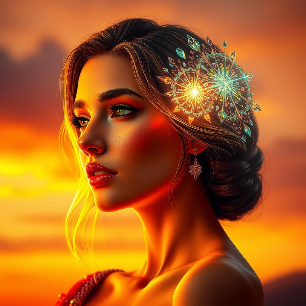 Woman Radiating Light in Art Nouveau Style