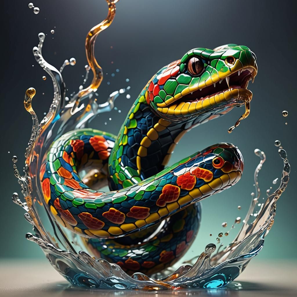 Hyperrealistic Glass Snake in Splash Art Style