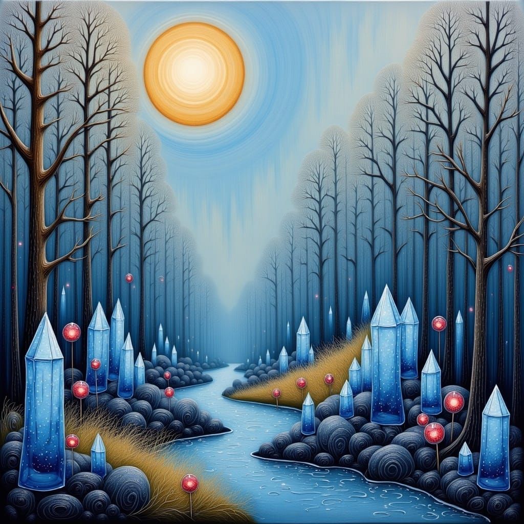 Carbonic Crystal Forest Landscape in Storybook Style