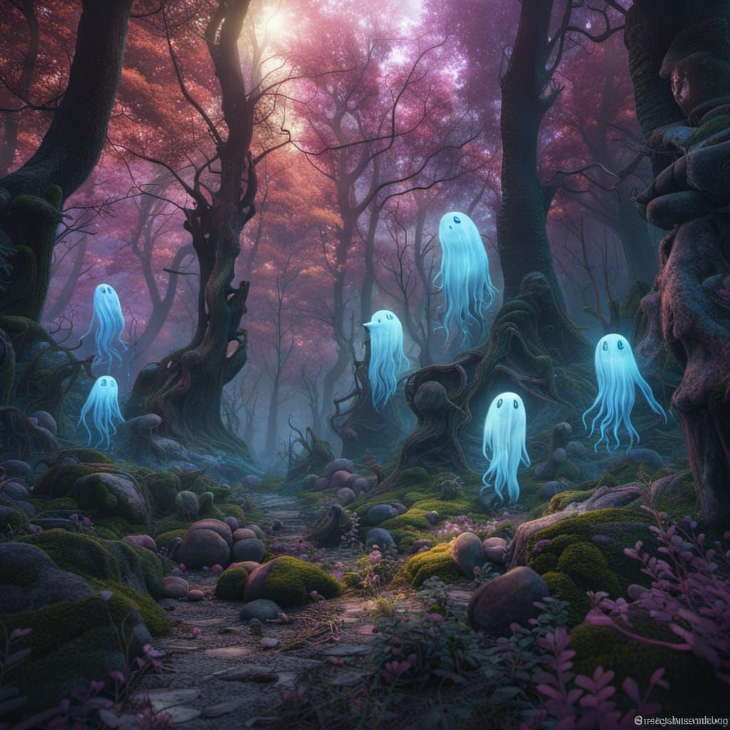 Iridescent Ghosts in a Magical Forest