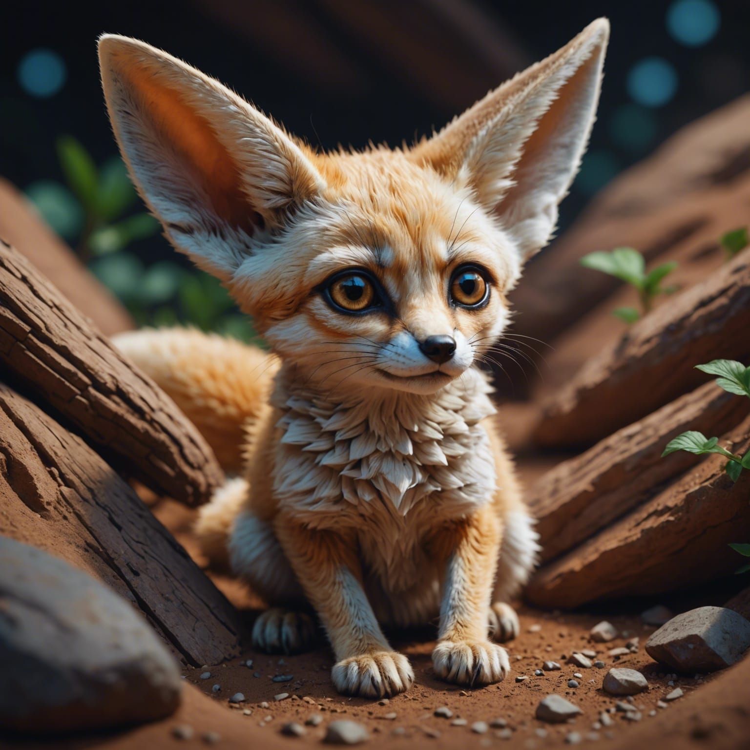 Cute Fennec Fox with Big Eyes, Digital Art