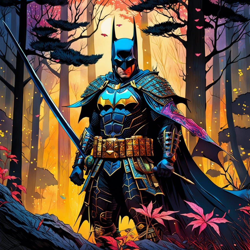 Batman as Samurai in Watercolor Style