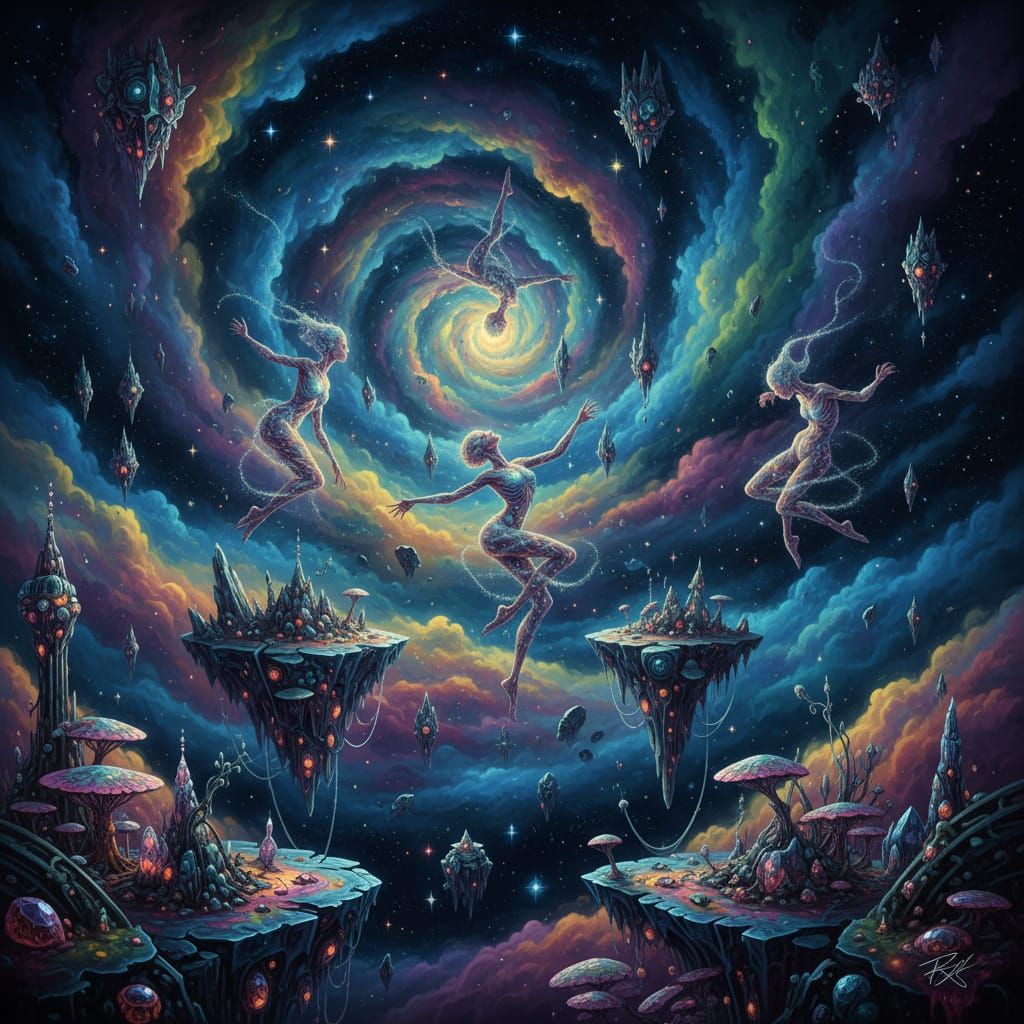 Psychedelic Cosmic Landscape With Ethereal Starlight Beings