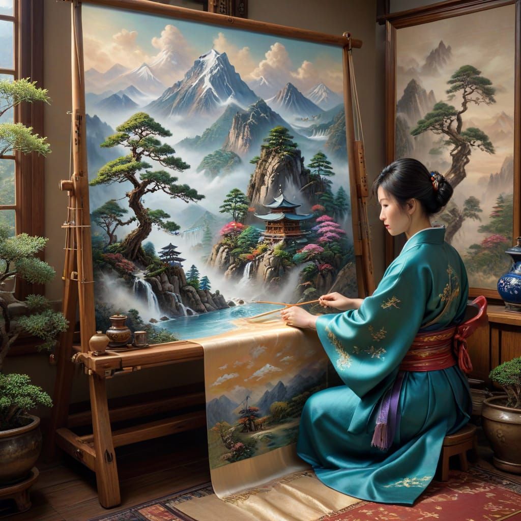 Japanese Woman Weaves Epic Silk Tapestry of Mountain Landsca...