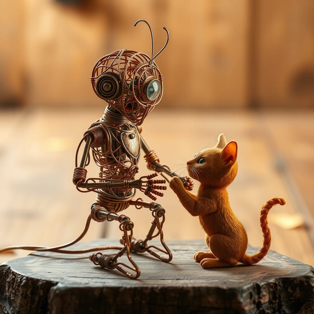 Copper Wire Robot and Autumn Kitten