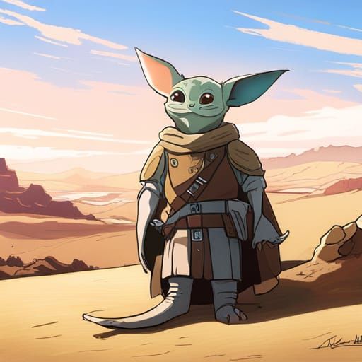 Grogu in Studio Ghibli Anime Style