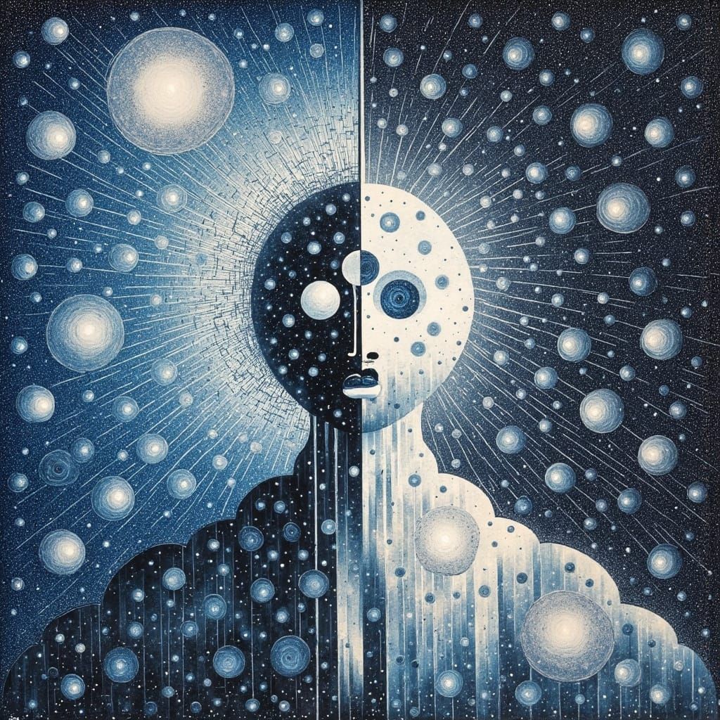 Elegant Woman Emerges from Abstract Background in Klee-Inspi...