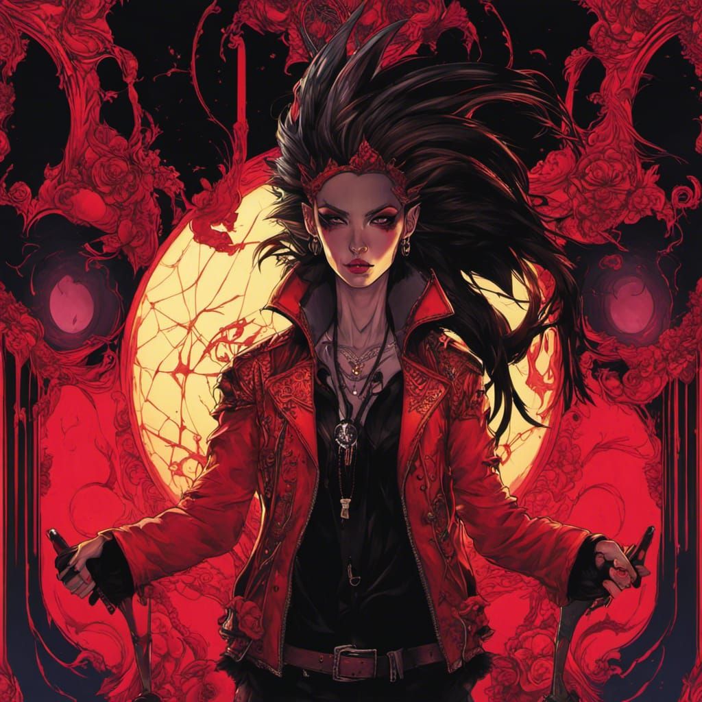 Punk Vampire in Detailed Digital Charcoal Drawing