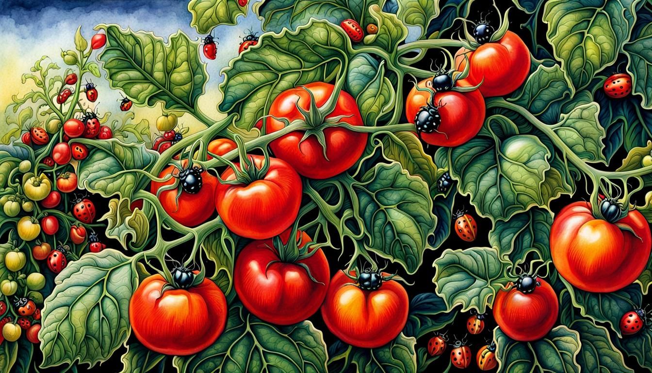 Botanical Ink Drawing of Heritage Tomato Plant