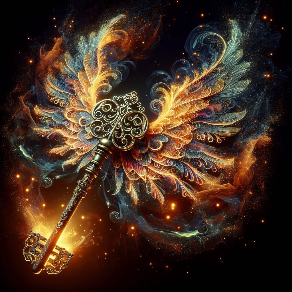 Winged Key in Digital Alcohol Ink