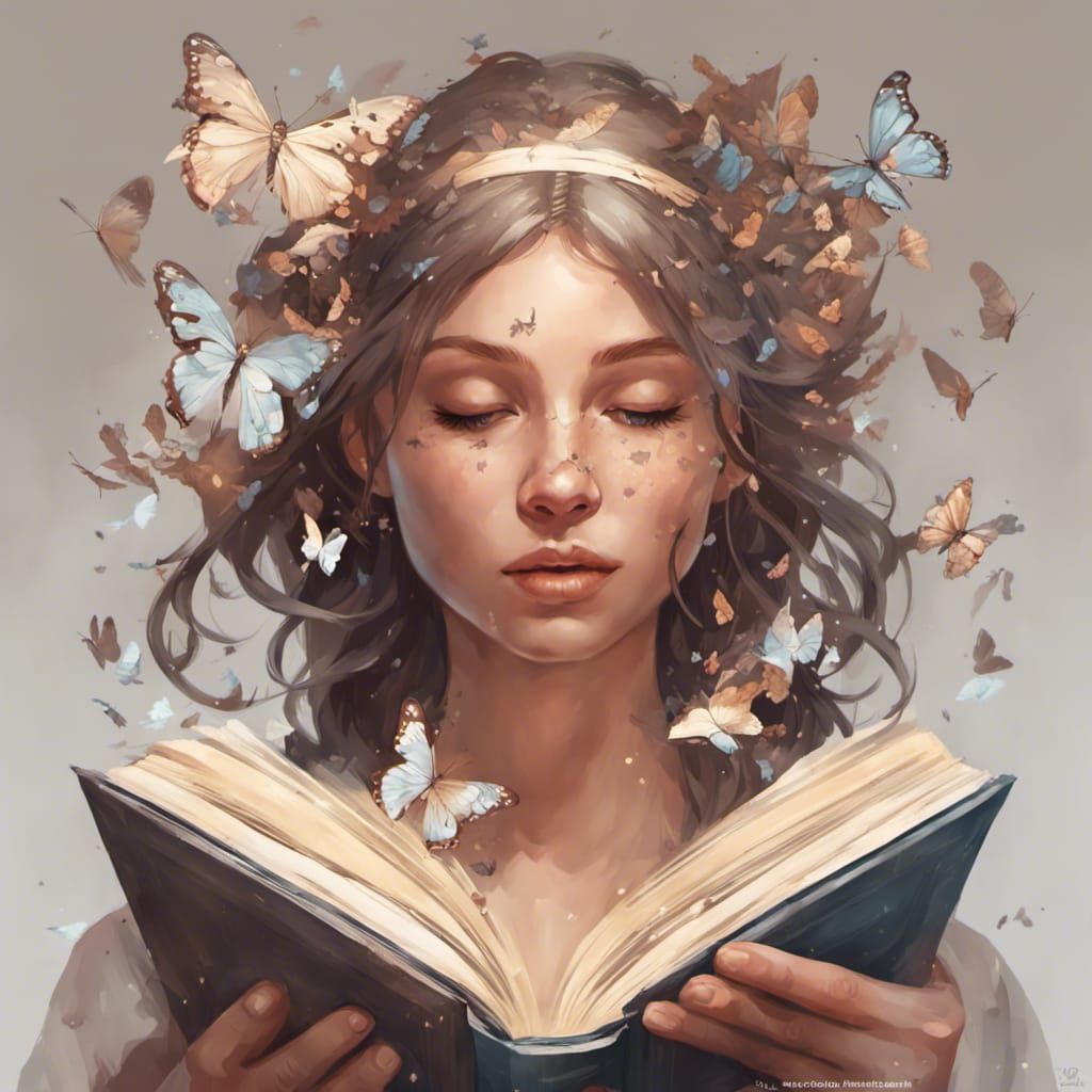 Girl with Butterflies Portrait in Art Nouveau Style