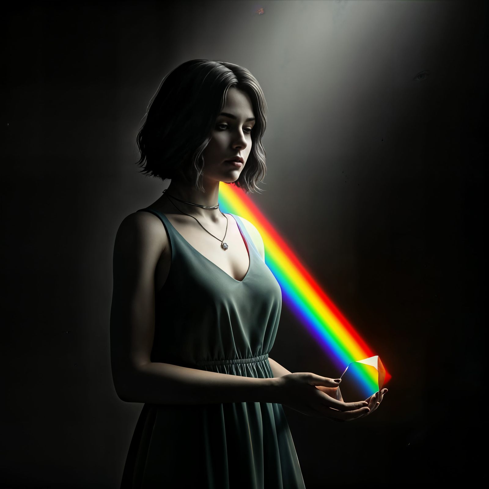 Rainbow Prism Portrait: Young Woman in Light