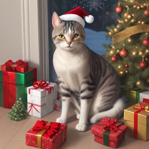 Christmas Joy: Gifts, Cat, and Festive Atmosphere