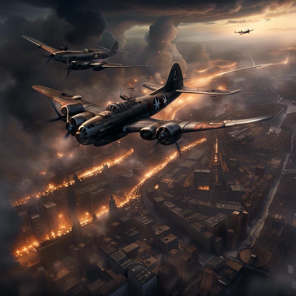 USA Bomber over Berlin in Art Nouveau Style