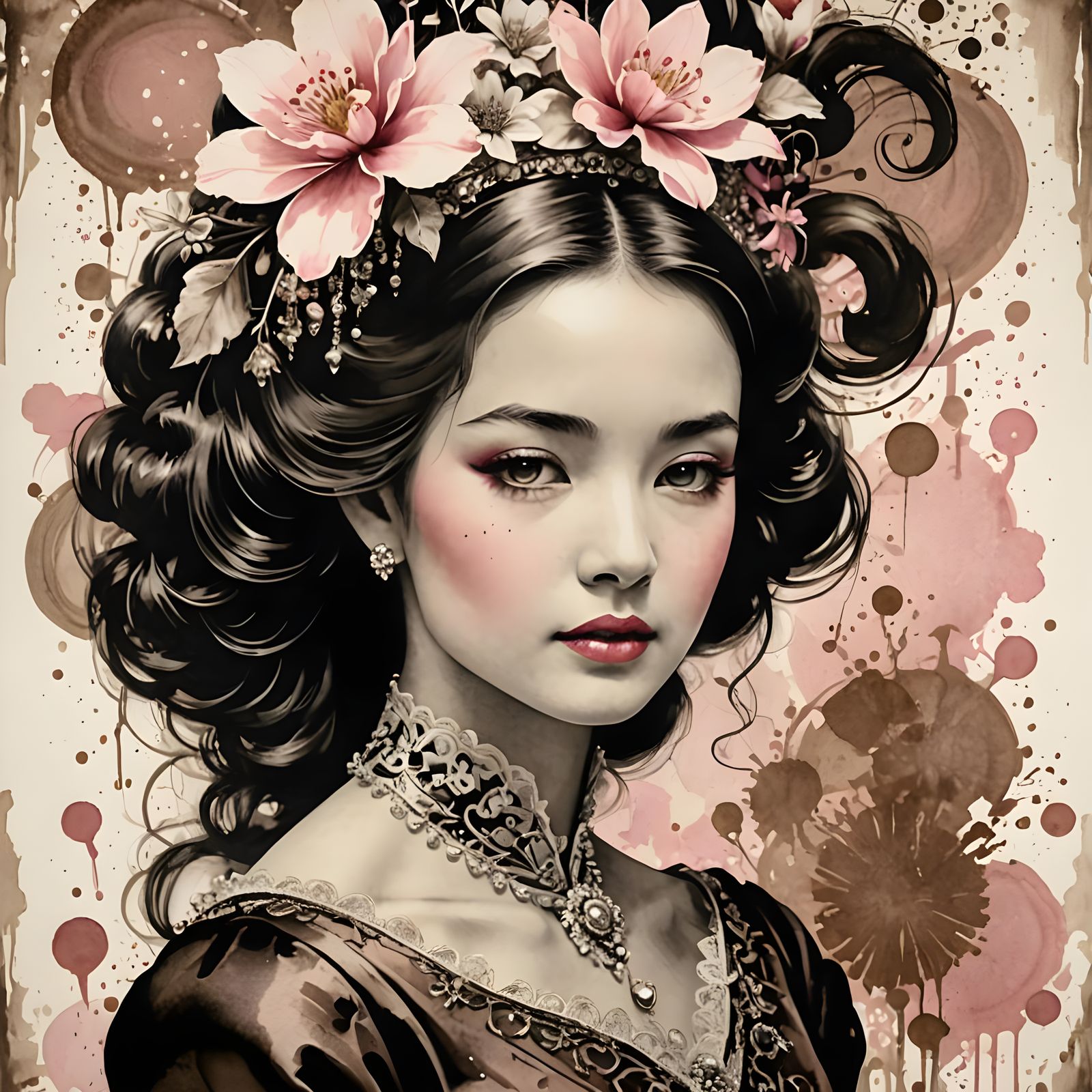 Geometric Bauhaus Portrait in Sumi-e Style