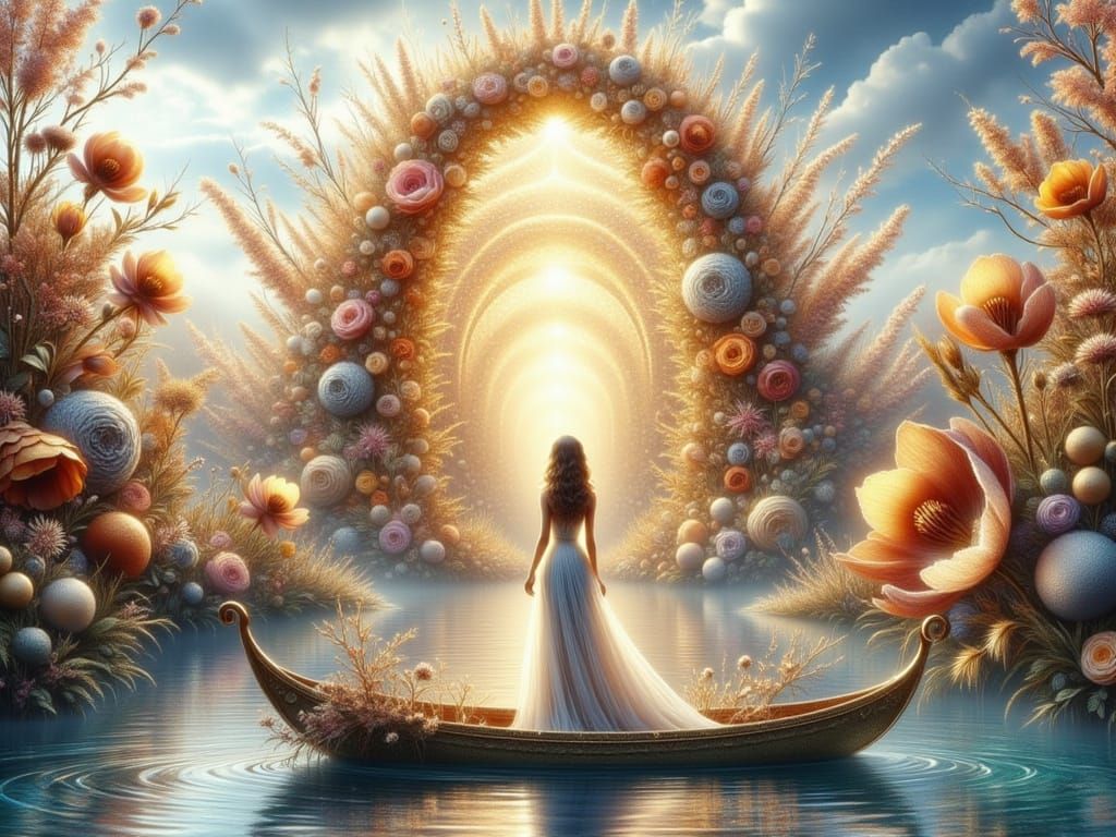 Woman in Boat Admires Ethereal Australian Wildflower Wall