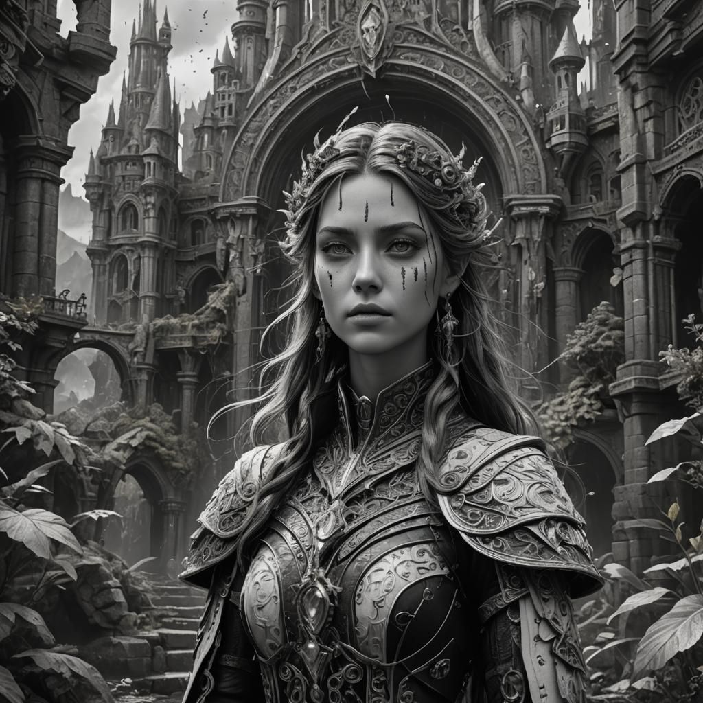 Detailed Black and White Fantasy Portrait