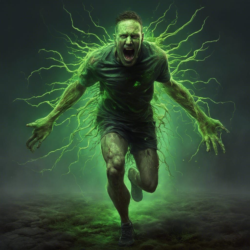 Man Infused with Bioluminescent Fungal Spores