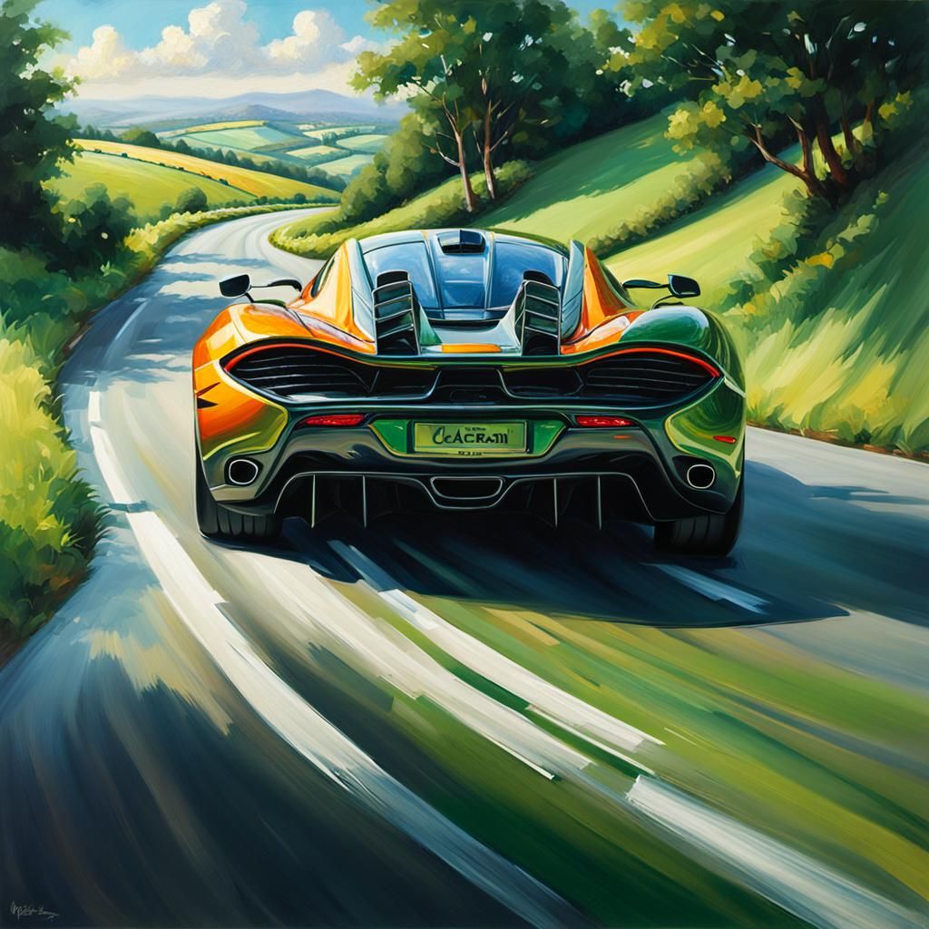 McLaren Races Through Countryside as Oil Painting