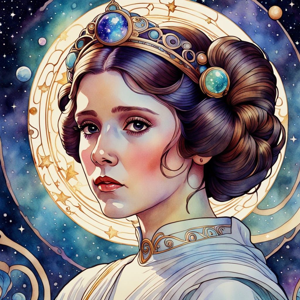 Princess Leia in Whimsical Art Nouveau Galaxy