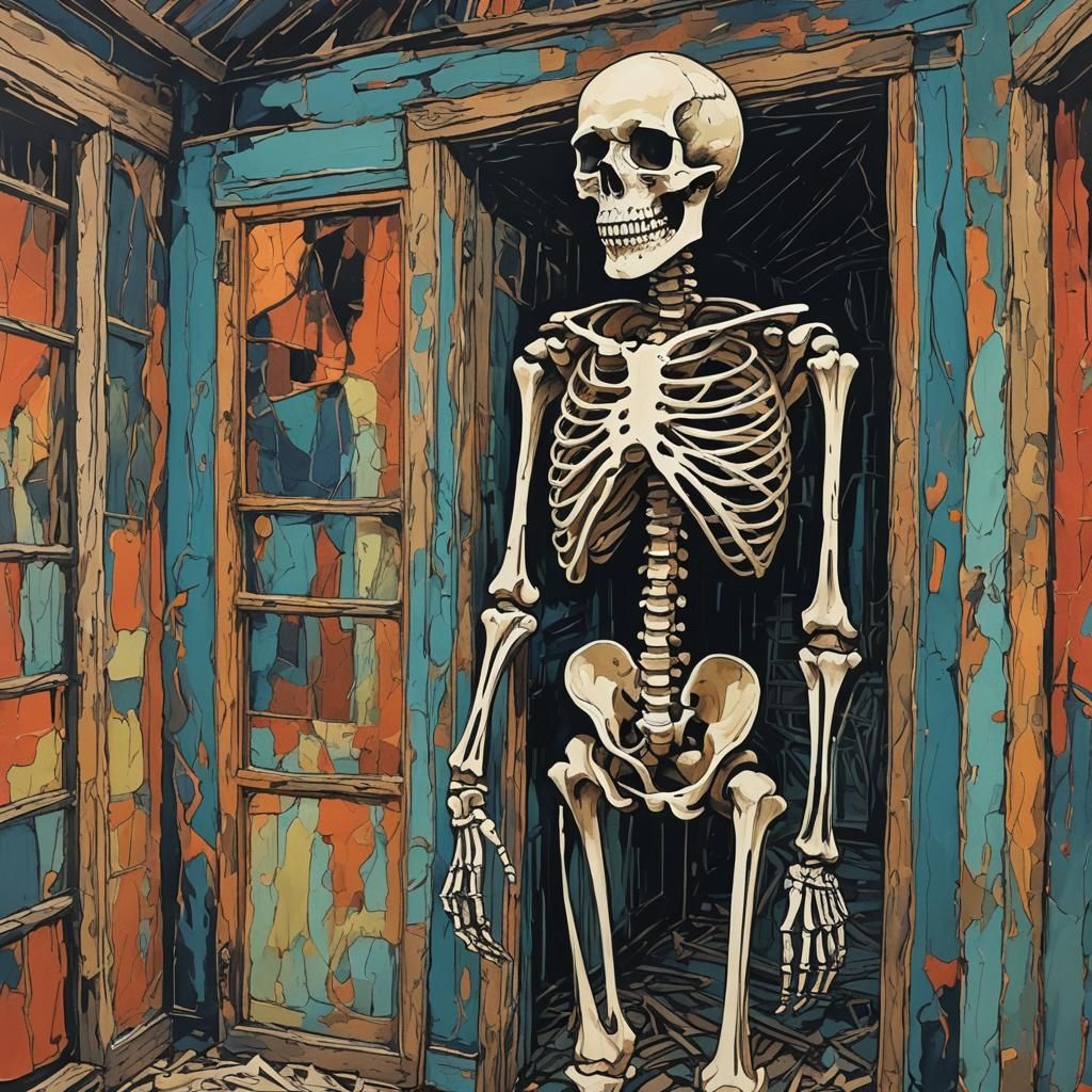 Skeleton in Haunted House Abstract Art